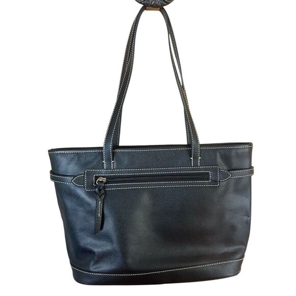 VINTAGE  Y2K DOONEY  & BOURKE BLACK LEATHER LARGE SHOULDER TOTE LOCK - Picture 3 of 11